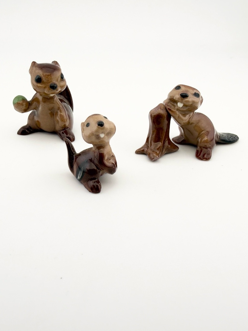 Vintage Hagen Renaker Miniature Chipmunk Family with Log